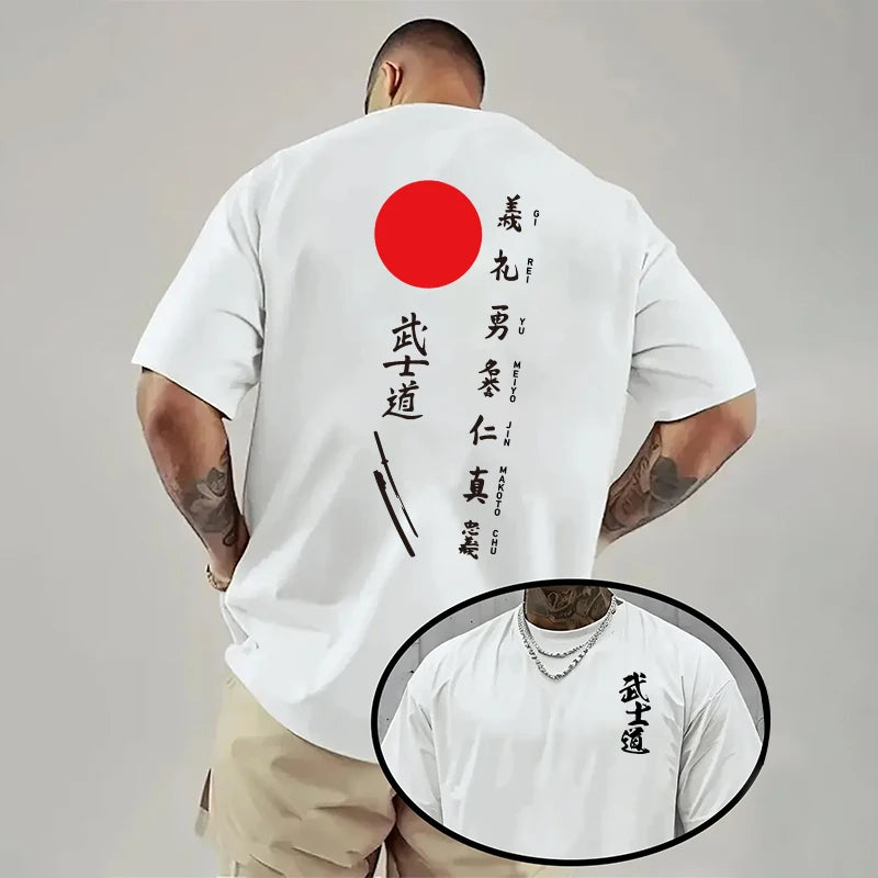 Japan Bushido Print T-shirt for Man 2026 Spring Summer Daily Casual Fashion Short Sleeve Top Male Home Outdoor Comfort Cool Tees