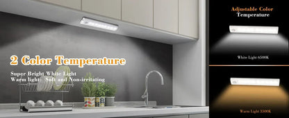 Under Cabinet Lights 1/3/5/6pcs, Motion Sensor Rechargeable  Battery Operated 2 Colors LED Light  for  Closet, Kitchen, Bathroom