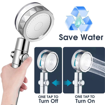 High Pressure Shower Head Rainfall Water Saving 360 Rotating Twin Turbo Propeller Fan Showerhead Bathroom Accessories