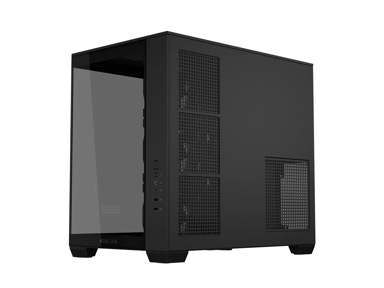 ASUS A32 PLUS Black ATX gaming PC case, support 360mm radiators and 420mm graphics cards, dual-chamber chassis for independent cooling zones, four pre-installed ARGB fans and clean cable management