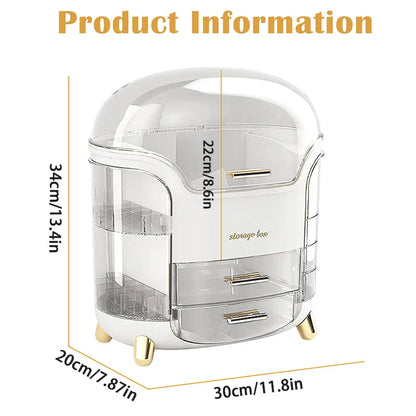 Cosmetic Storage Box with Lid and Drawers, Countertop Makeup Organizer Case, Waterproof & Dustproof Cosmetics Rack