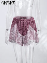 Lace-Trim Velvet Shorts