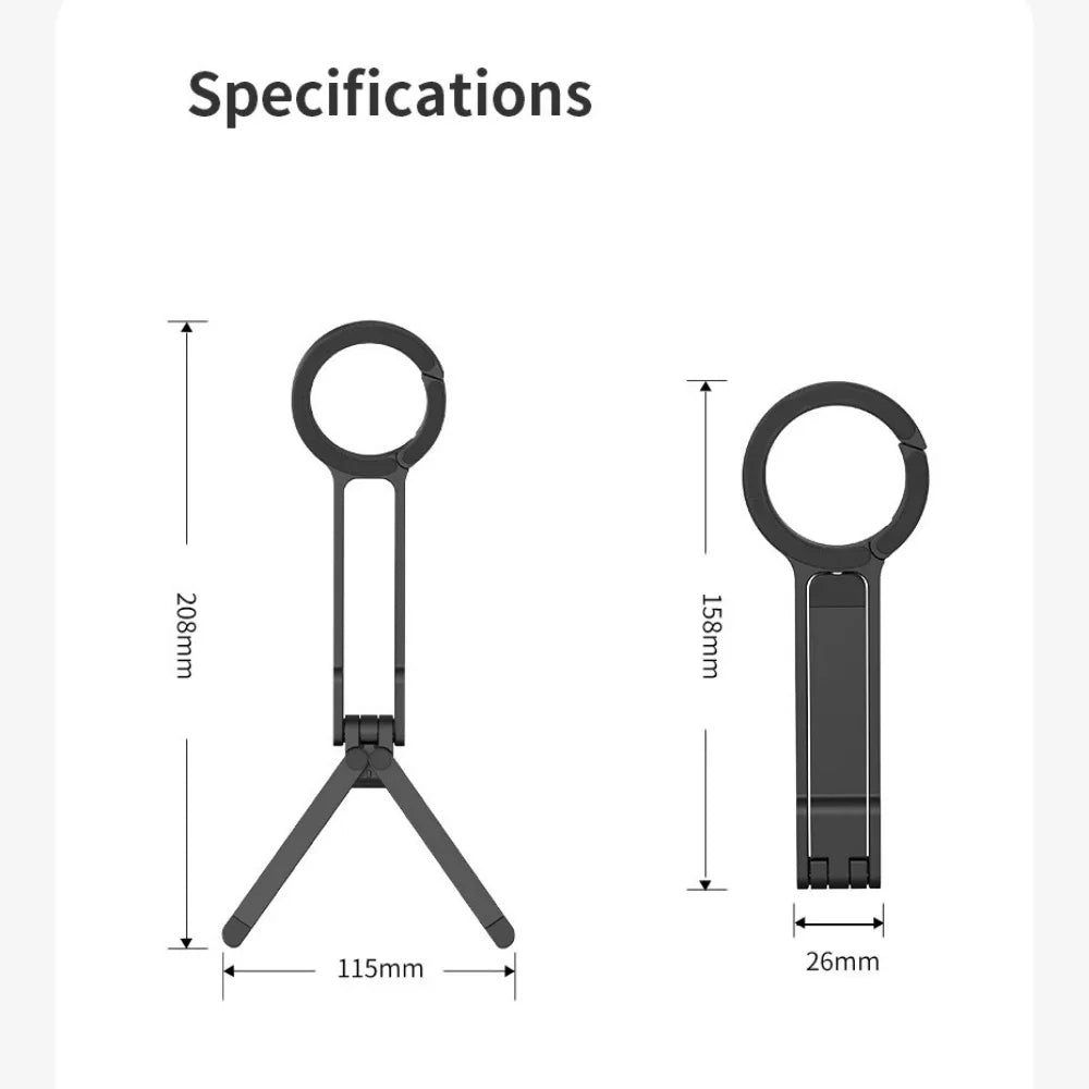 Portable Foldable Phone Tripod Carabiner-Mounted for Magsafe Phone Dual-sided Magnetic Phone Bracket for Live Streaming Selfie