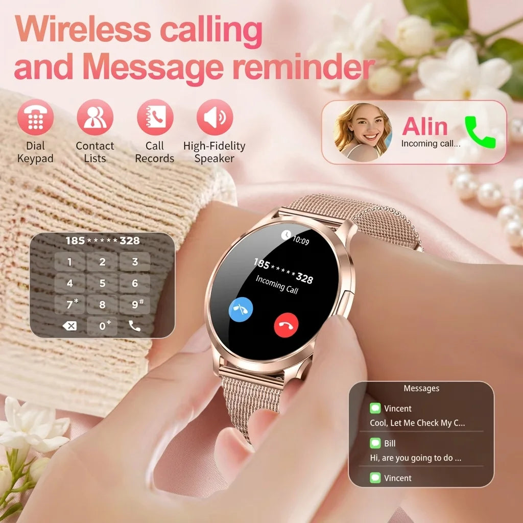 2026New Ultra-thin Women Smart Watch HD AMOLED Full Touch Screen Bluetooth Call Blood Pressure IP68 Waterproof NFC 7.3mm bracele