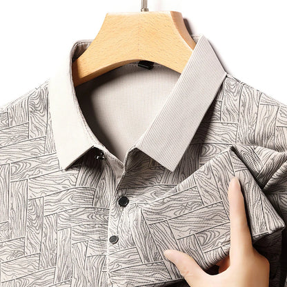 Men's Comfortable Short Sleeve Polo Shirt Weave Pattern Contrast Collar Design 2026 Casual Daily Office Fashion Top