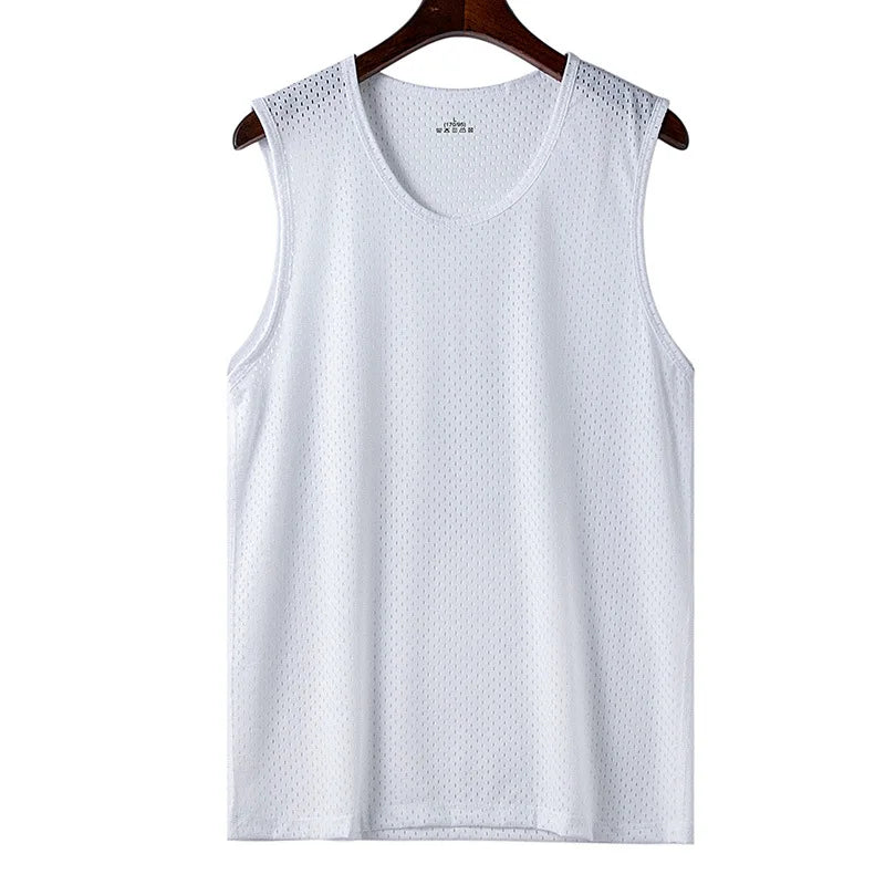 Men's Ice Silk Mesh Tank Tops Man Gym Stringer Transparent Bodybuilding Sleeveless Shirt Fitness Vest Male Muscle Singlets L-5XL