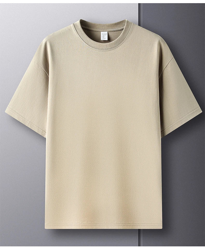 High quality 100% cotton short sleeve men's T-shirt summer round neck loose casual solid color plus size breathable top women