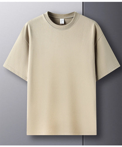 High quality 100% cotton short sleeve men's T-shirt summer round neck loose casual solid color plus size breathable top women