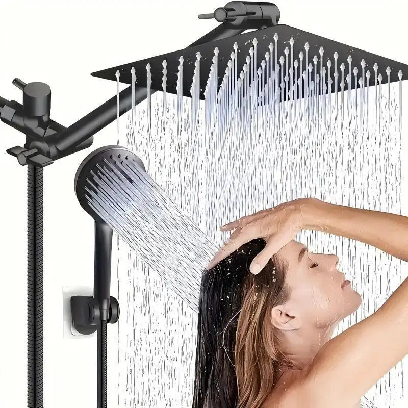 8/10 Inch Stainless Steel 5 Modes Overhead Shower With Extended Arm Multifunctional Handheld Shower Wall Mounted Shower Set
