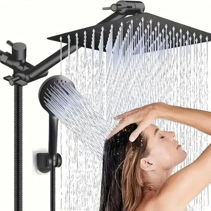 8/10 Inch Stainless Steel 5 Modes Overhead Shower With Extended Arm Multifunctional Handheld Shower Wall Mounted Shower Set
