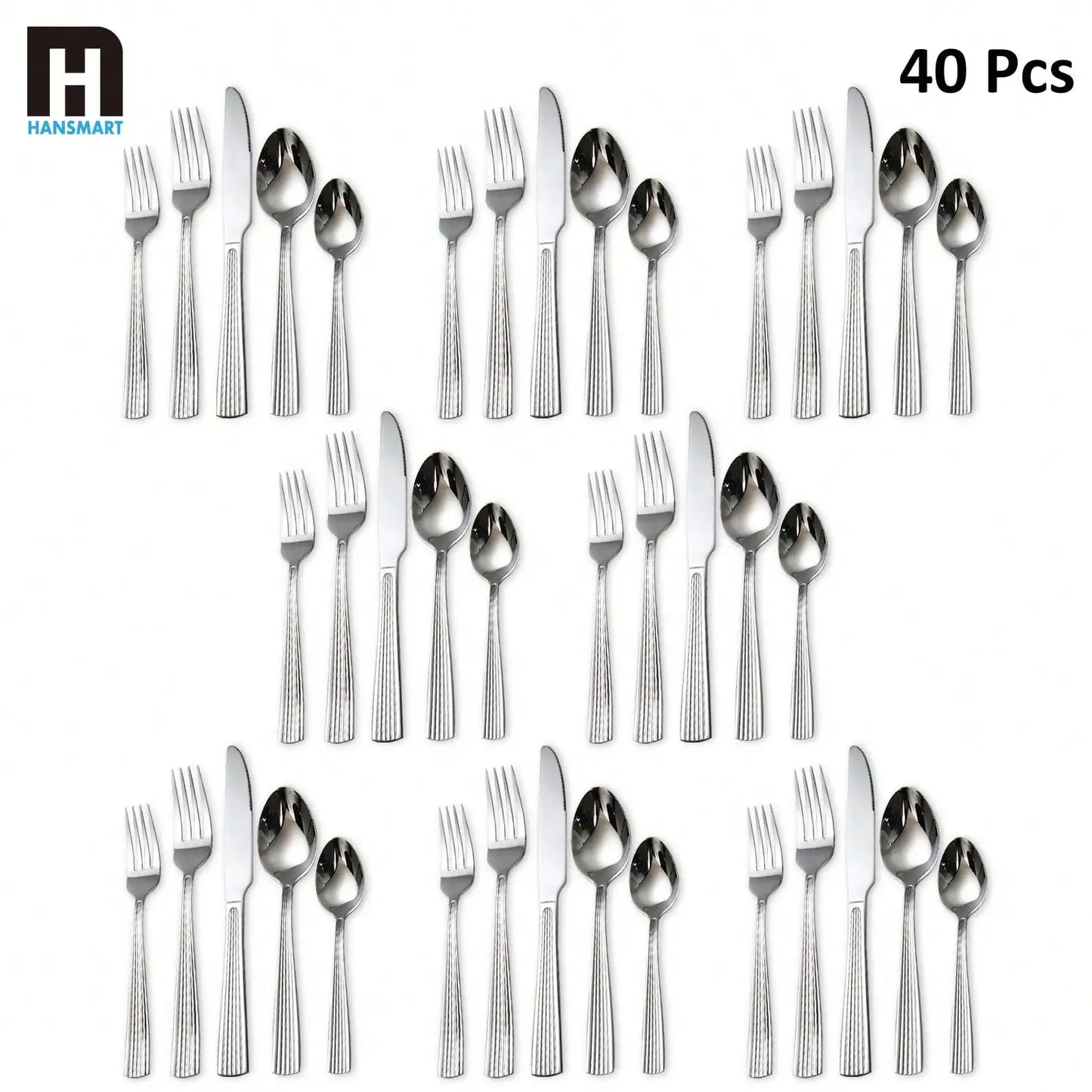 HANSMART 40pcs Premium Stainless Steel Silverware, Essential Dining Collection For Family Dinners & Holiday Celebrations
