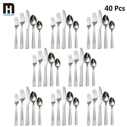 HANSMART 40pcs Premium Stainless Steel Silverware, Essential Dining Collection For Family Dinners & Holiday Celebrations