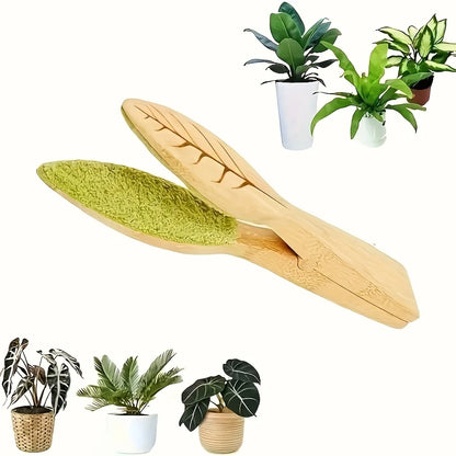 Leaf Cleaning Tongs - Handheld Green Plant Cleaning Brush with Ergonomic Handle,Durable Wooden Design for Efficient Leaf Removal