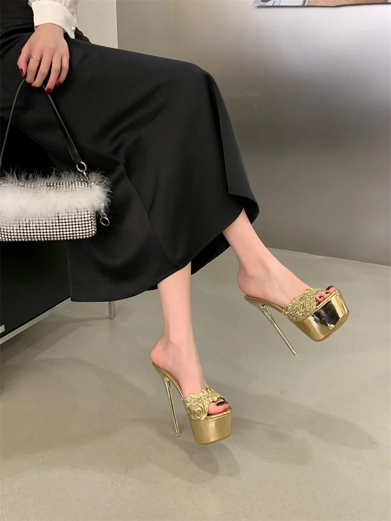 Hlieny Street Style Summer Open Toe Platform Women Slippers Fashion Thin High Heels Sandals Ladies Banquet Nightclub Party Shoes