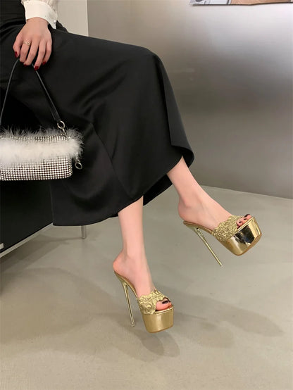 Hlieny Street Style Summer Open Toe Platform Women Slippers Fashion Thin High Heels Sandals Ladies Banquet Nightclub Party Shoes