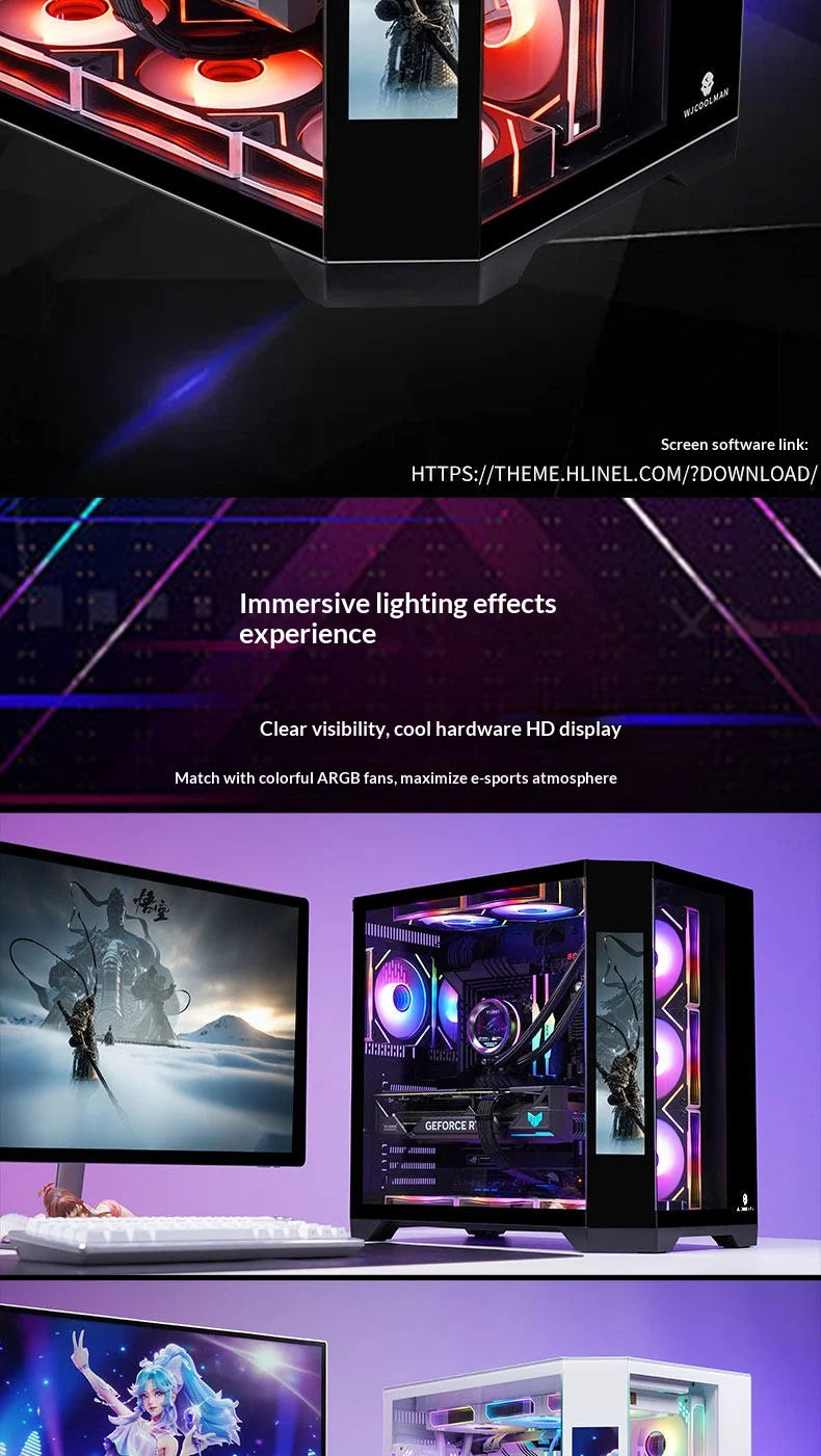 WJCOOLMAN Dreamer PLUS Secondary screen PC case with full side sea view room 360 water cooler Computer case gabinetes gamer