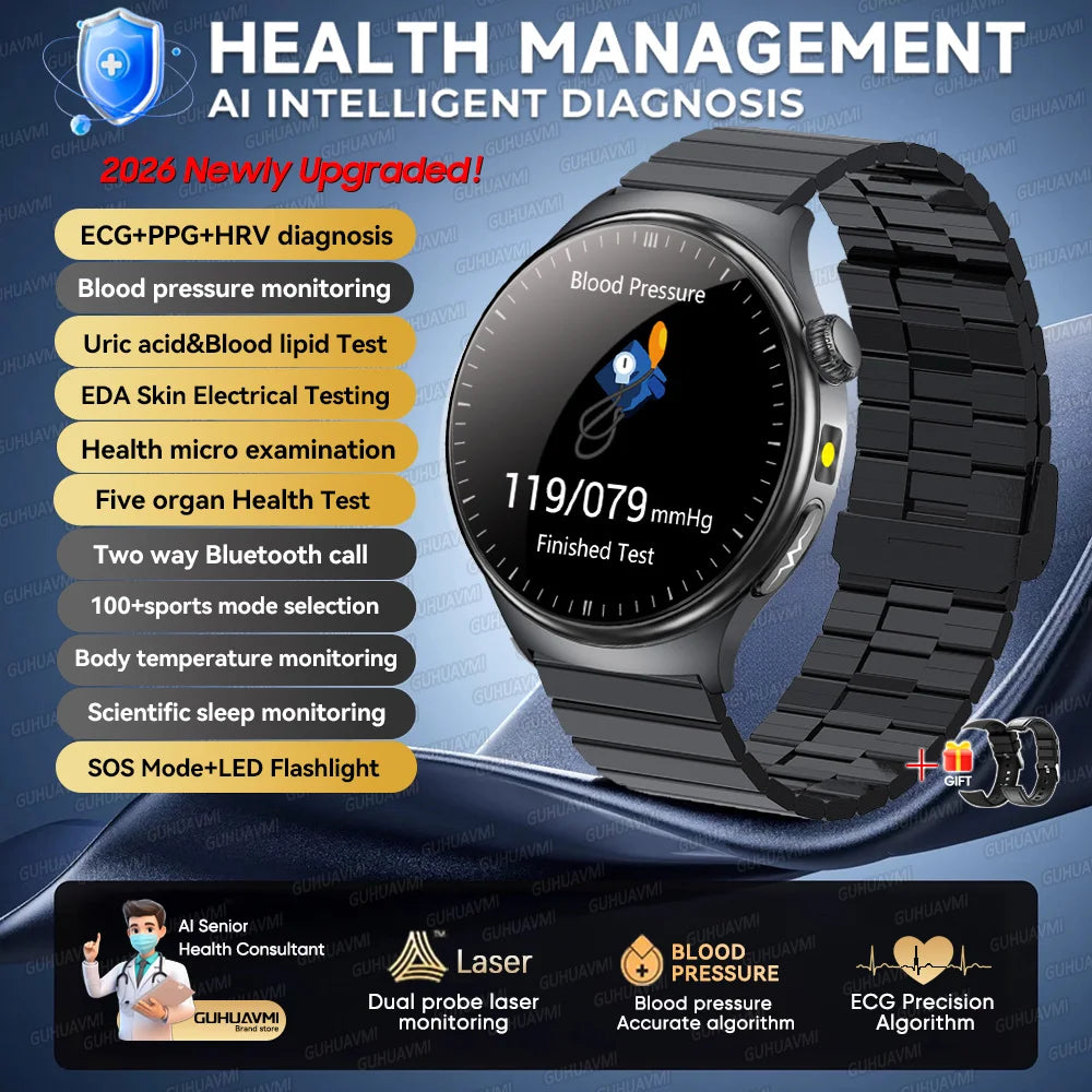 2026New High-end Health Smart Watch For Men Women Blood Lipids Uric Acid Blood Pressure Accurate Data ECG+PPG BT Call Smartwatch
