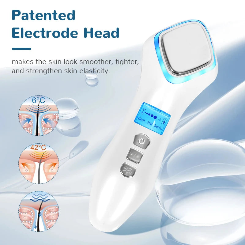 Hot & Cold Face Beauty Device with Red Blue Light Sonic Vibration Deep Cleansing Anti Aging Facial Lifting Massager for Home Use