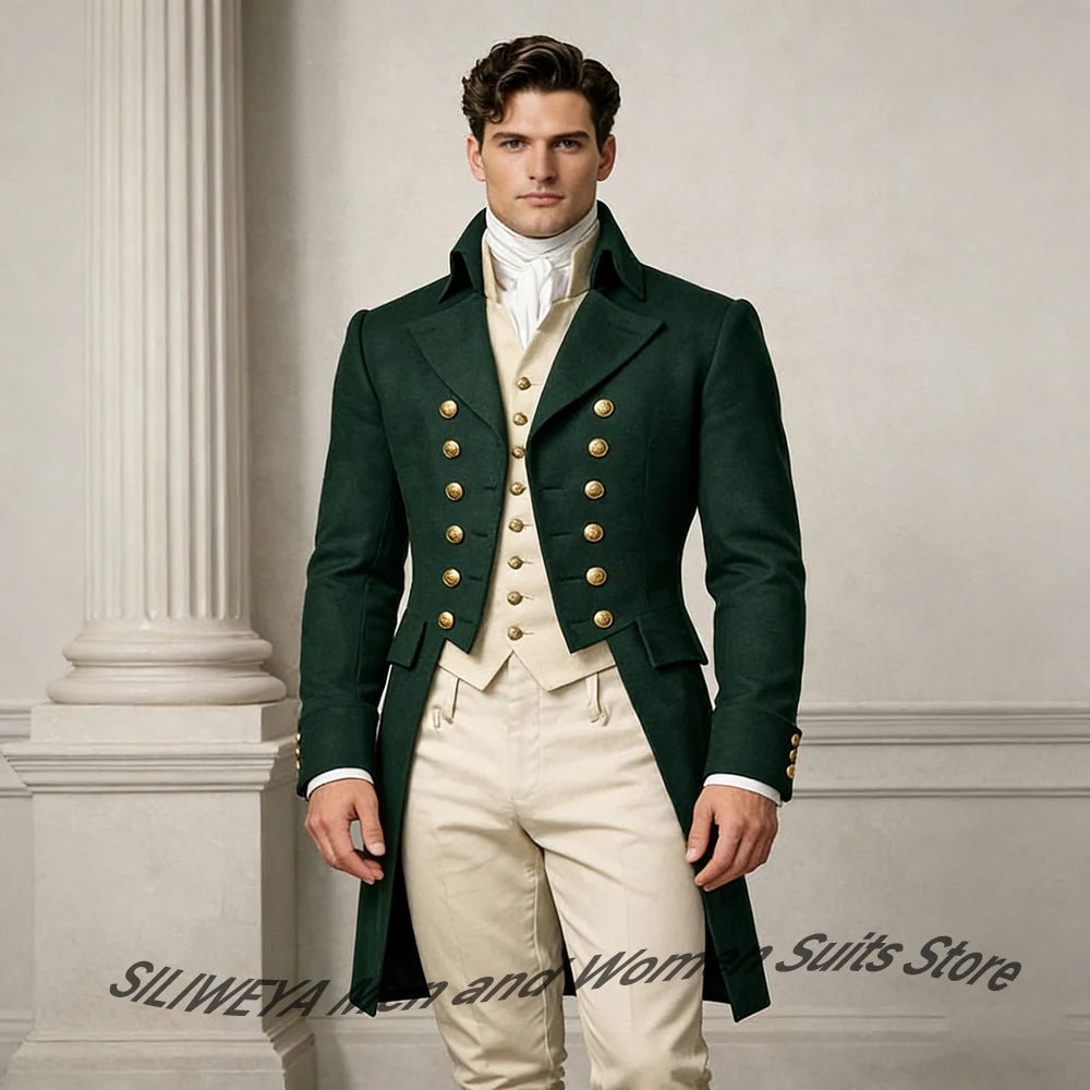 Classic Green Men's Suits Set Double-Breasted Tailored Jacket+Vest+Pants Three Pieces Elegant Formal Wedding Groom Tuxedos