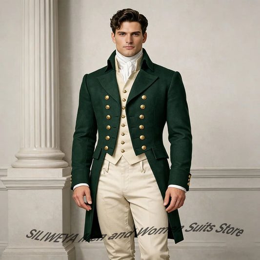 Classic Green Men's Suits Set Double-Breasted Tailored Jacket+Vest+Pants Three Pieces Elegant Formal Wedding Groom Tuxedos