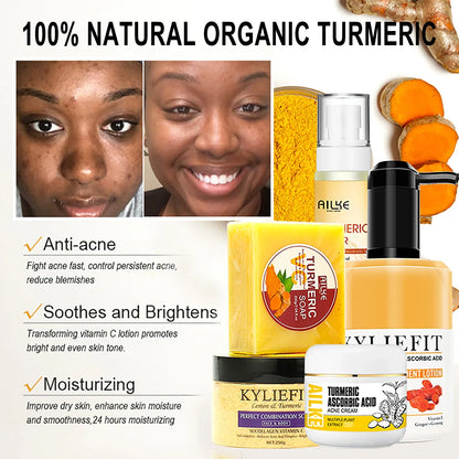 AILKE Natural Turmeric Skin Care Range, Lightening, Cleaning Skin, Moisturizes, Remove Acne and Pimples, Refining Pores