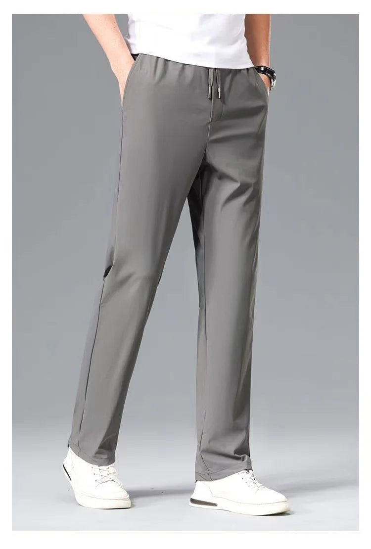 High-End Business Ice Silk Long Pants Sporty Summer Cool Feeling Casual Thin Men's Loose Straight Leg West Pants