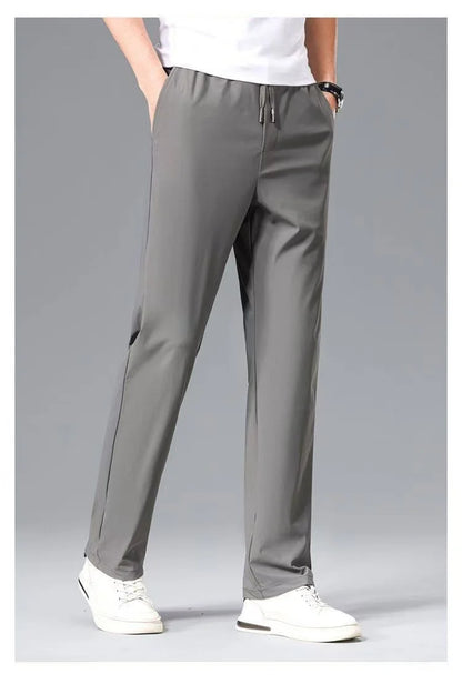 High-End Business Ice Silk Long Pants Sporty Summer Cool Feeling Casual Thin Men's Loose Straight Leg West Pants