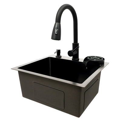 Multi-functional Kitchen Sink with Retractable Faucet, Soap Dispenser and Drip Basket Black Stainless Steel Sink 3 Specification