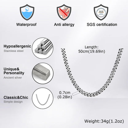 3/5/7mm Stainless Steel Cuban Link Chain Stainless Steel Necklace, Punk Hip-hop Choker for Men, Fashion Jewelry Accessories