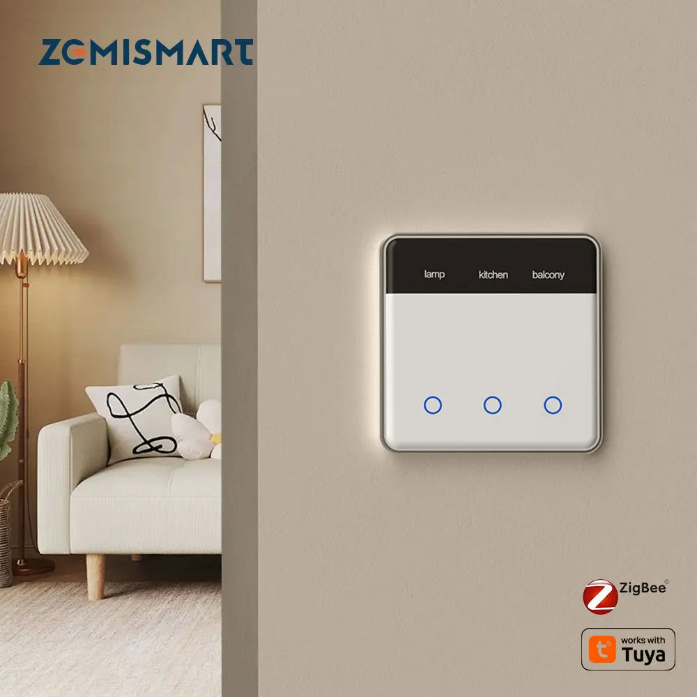 Zemismart DIY Name Switch EU Type Zigbee Smart Display Screen Touch Light Switch Works with Tuya Alexa Google Home Voice Control