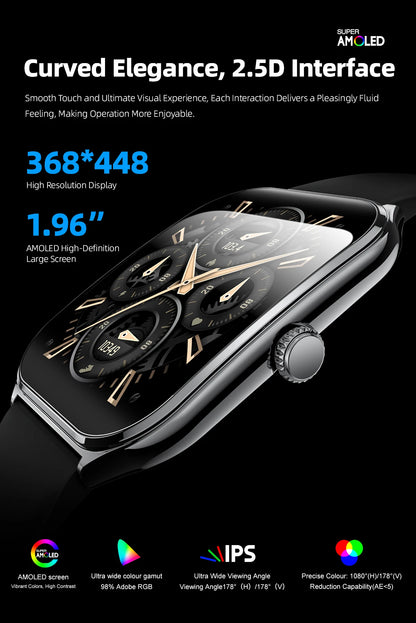 2026 New Smartwatch 1.96 inch Ultra-thin Bluetooth Call Health Monitor IP68 Waterproof 100 Sport Smart Bracelet For  Android iOS