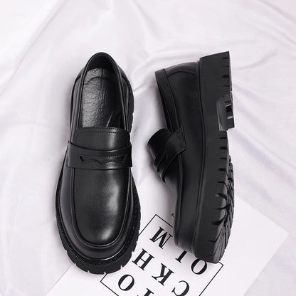 Black Platform Loafers Slip On Chunky Sole Casual Dress Shoes Comfortable Fashion Footwear For All Match For Daily Wear Office