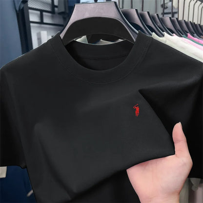 2025 Xiaoma Fashion Brand Pure Cotton Men's Short sleeved T-shirt Summer New High end Comfortable Casual Round Neck Top