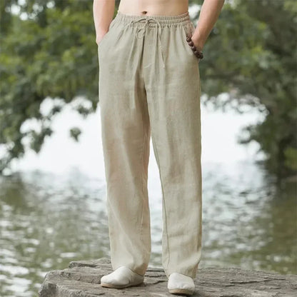 2025 New Men Spring Summer Quality Trousers Mens Cotton Hemp Breathable Comfortable Casual Home Straight Pants Linen Men's Pants