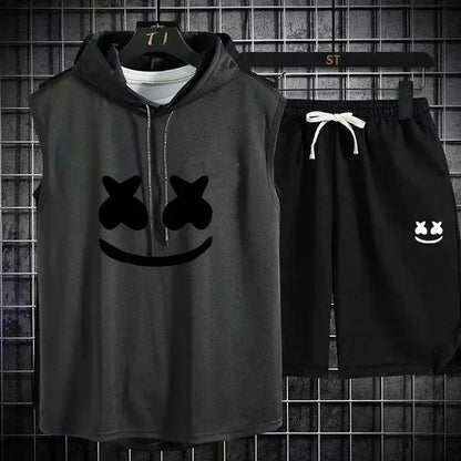 Brand Summer Men's Two Piece Set CasualT-Shirt and Shorts Set Mens Sports Suit Fashion Short Sleeve Tracksuit Hooded T-shirt