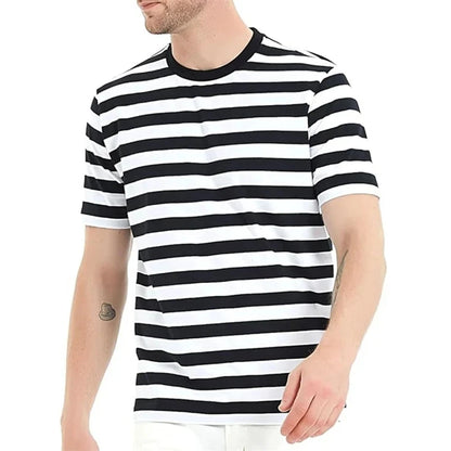 Summer fashion men's printed T-shirt with checkered horizontal stripes, sporty and casual men's short sleeved plus size comforta