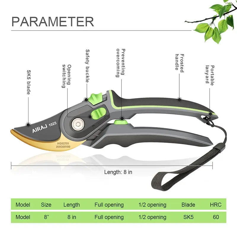 AIRAJ Industrial Grade Pruning Shears Are Labor-Saving Gardening Tools With Sharp, Durable, And Non Slip Scissors