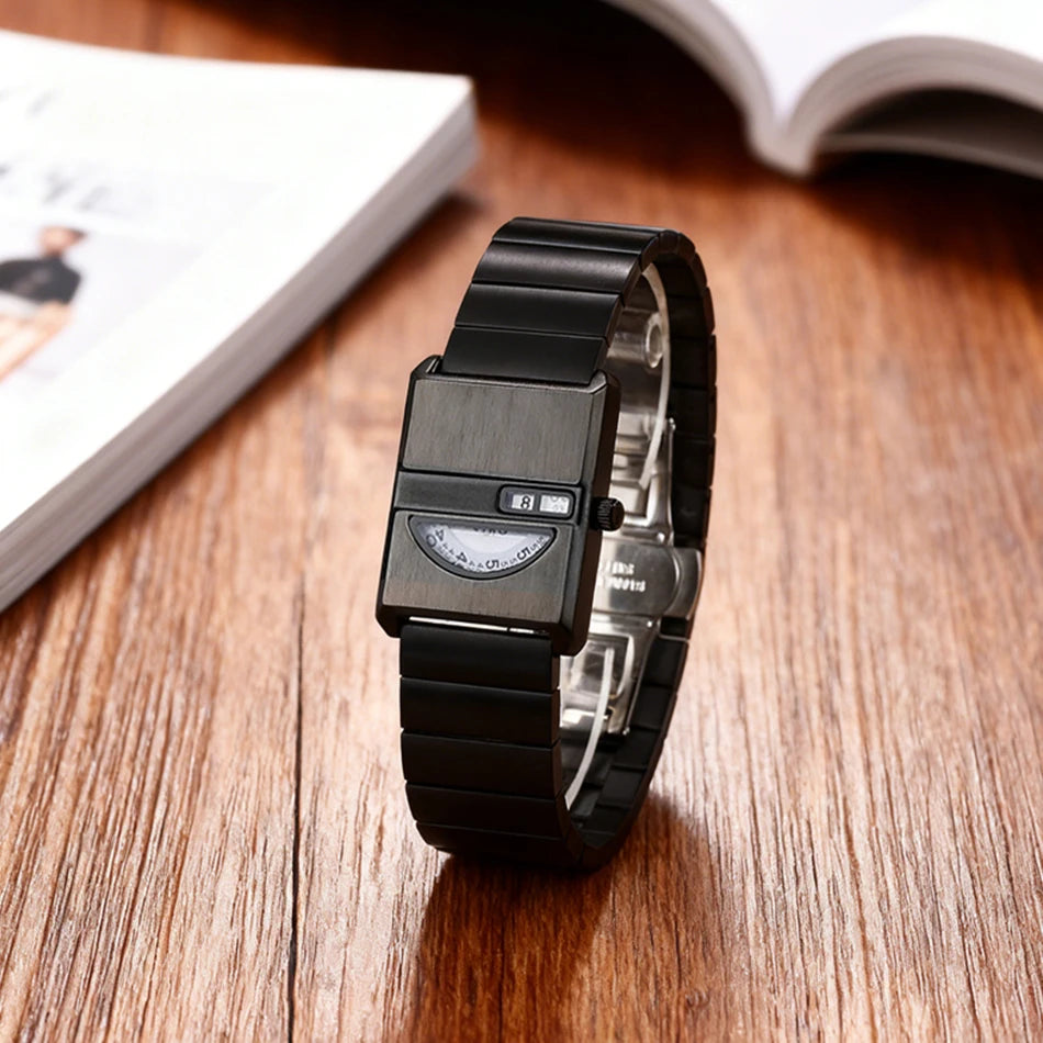 Square Sports Watch for Men Silver Stainless Steel Strap Luxury Brand New in Men's Watches High Quality Gifts Quartz Watch