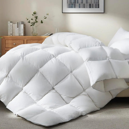 750+ Fill Power Goose Down Fiber Comforter Queen Size - All Season White Fluffy Duvet Insert, Medium Warmth 90x90 Inch