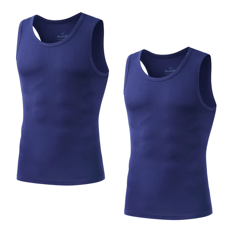 2Pcs/Pack Men's Tank Top Sleeveless Gym T-Shirt Man Vest Solid Color Compression Undershirts Men Tops High-Quality Bamboo Fiber