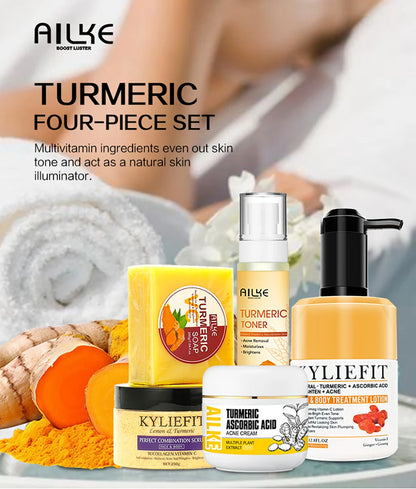 AILKE Organic Turmeric Skin Care Set, Brighten, Cleaning Skin, Remove Acne,Pimples, Whitening, Even Skin Tone, Improve Dry Skin