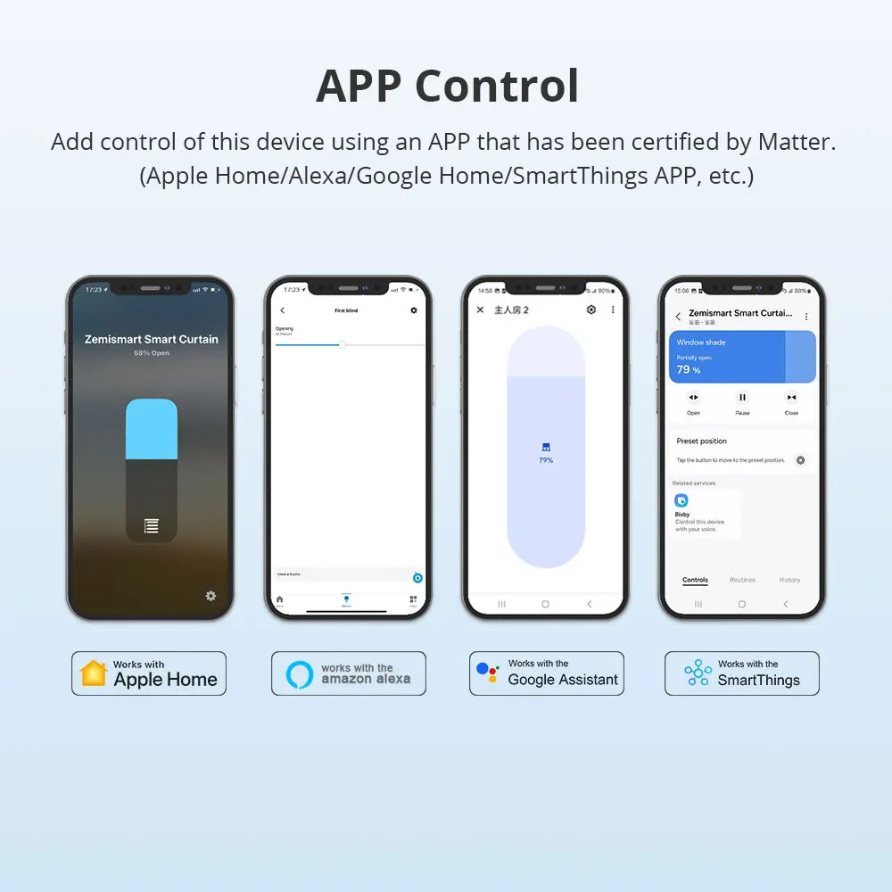 Zemismart Matter Over WiFi Smart Motorized Track Electric Slide Curtain Support HomeKit SmartThing Alexa Google Home APP Control