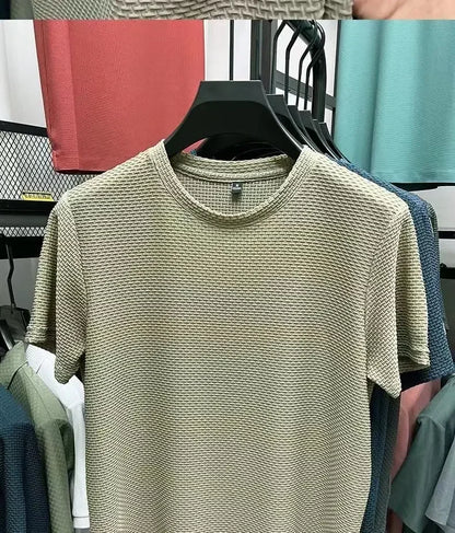 Ice Silk Mesh T-shirt Men's Short Sleeve Round Neck Tshirt Man Summer Half Sleeve Men Thin Solid Color Sports Tees Tops