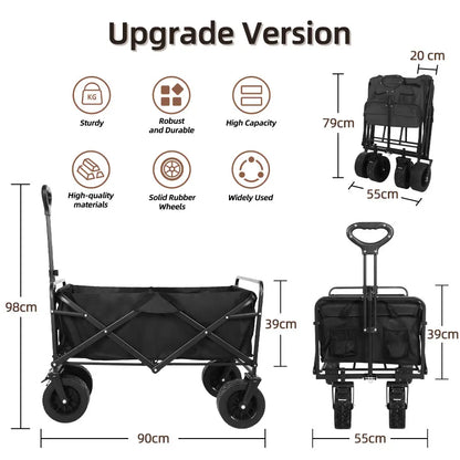 Heavy Duty Outdoor Folding Wagon Cart Large Capacity Collapsible Utility Trolley Portable for Garden Beach Camping