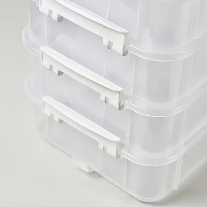 4-Layer Transparent Plastic Storage Box, Cover Partitioned Drawer Organizer, Building Block Portable Storage Case