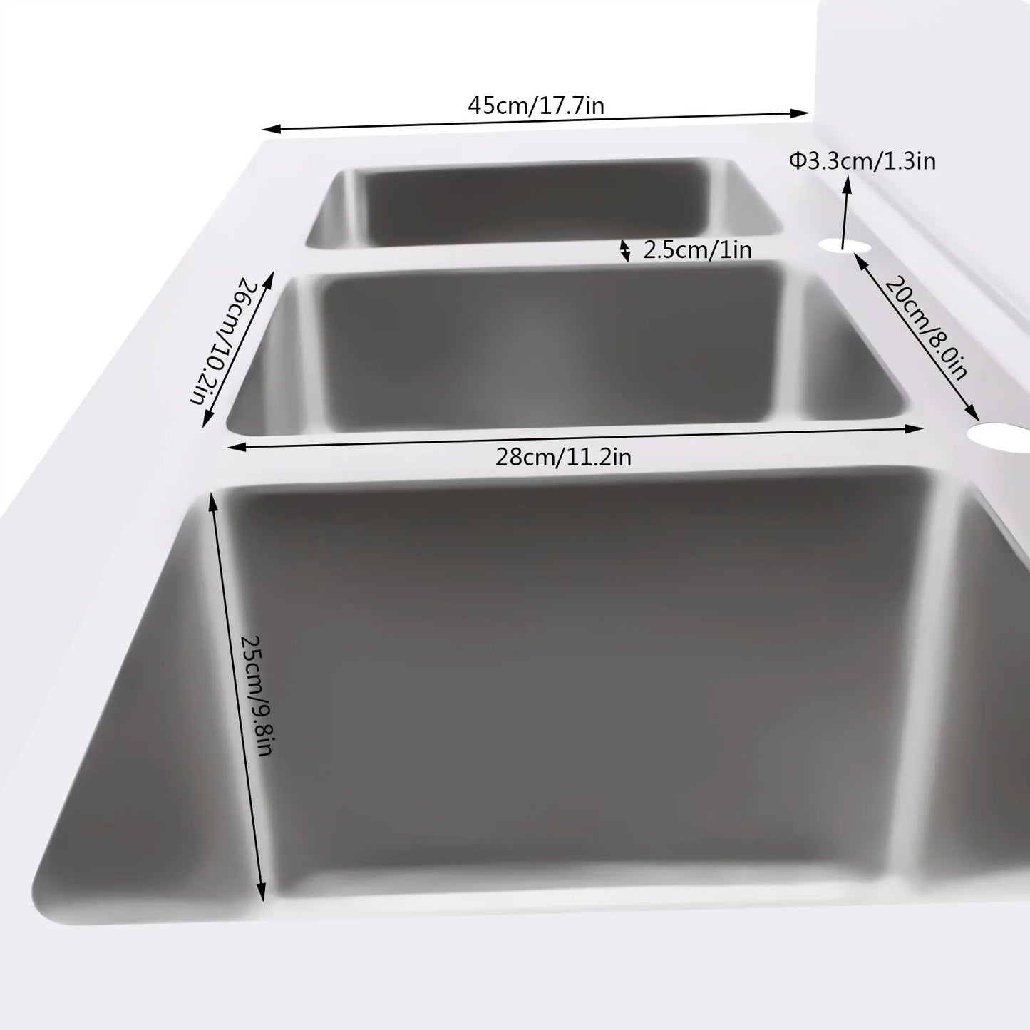 Stainless Steel 3-Compartment Sink for Catering Prep Table, Kitchen Washing Sink