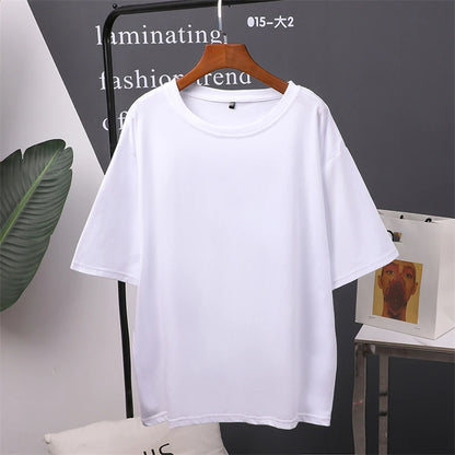 Women Cotton T-Shirt Summer Oversized Solid Tees Candy Color Loose Tops