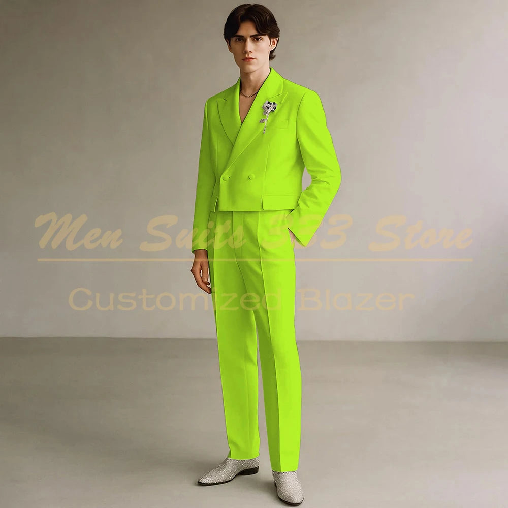 Cropped Men's Suits Formal Wedding Groomsmen 2 Piece Jacket Pants Sets Fashion Male Clothing High Quality Male Clothing Costume