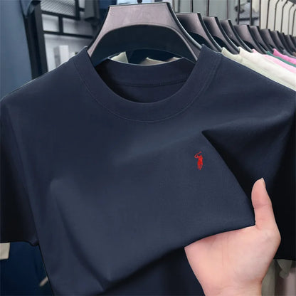 2025 Xiaoma Fashion Brand Pure Cotton Men's Short sleeved T-shirt Summer New High end Comfortable Casual Round Neck Top