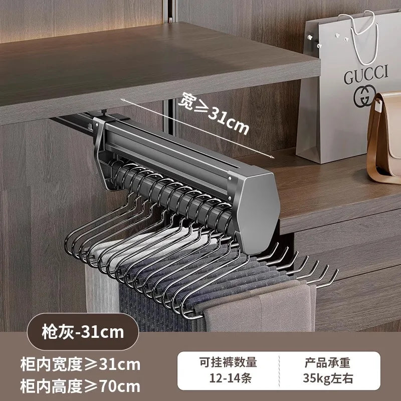 Multifunctional Wardrobe Trouser Hanger with Built-In Telescopic Pants Storage Pull-Out Clothes Rail Shelf Wardrobe Organizer